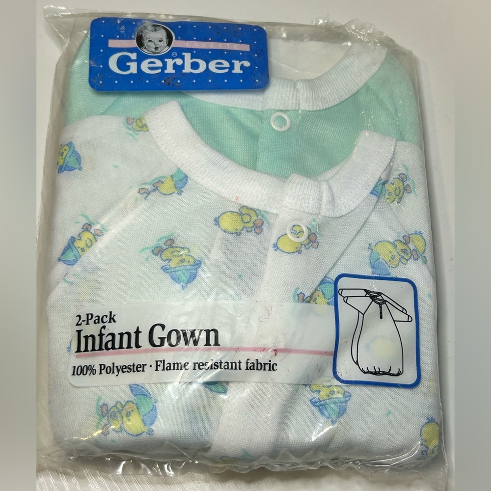 Vintage New Gerber 2 Pack Infant‎ Baby Newborn Gown Ducks Unisex